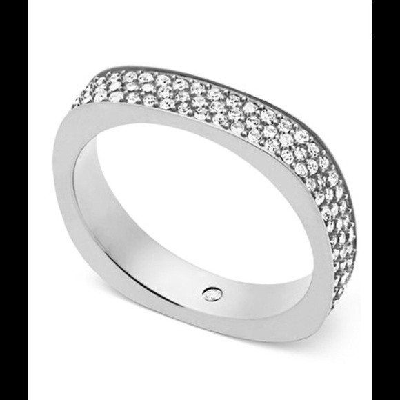 Michael Kors Pave Flat Edge Ring Silver-Tone NWT - Picture 1 of 3